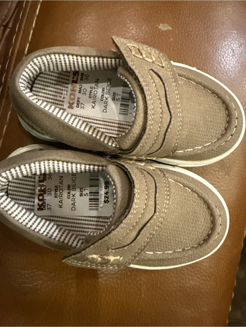 Baby boys dark beige shoes- size 5 but runs smaller